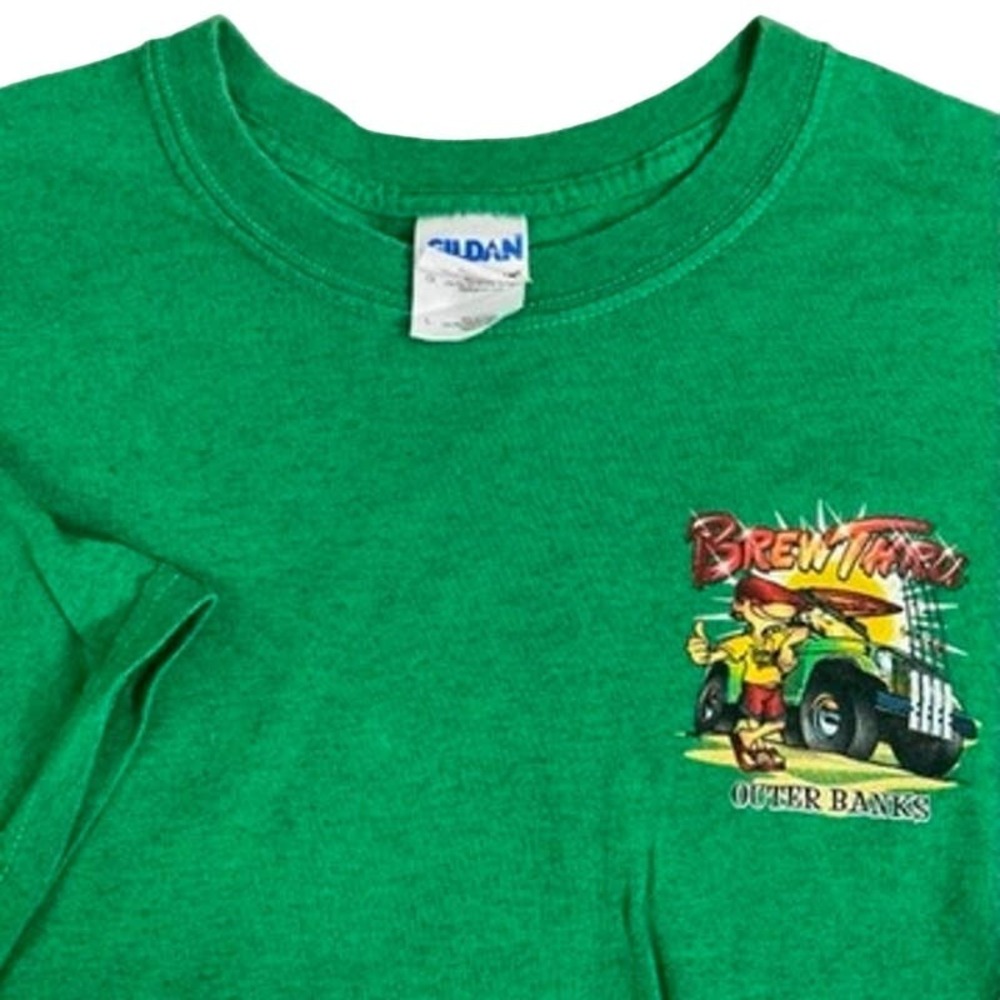 Brew Thru Outer Banks OBX Green 2013 Tee Surfer Jeepβ L